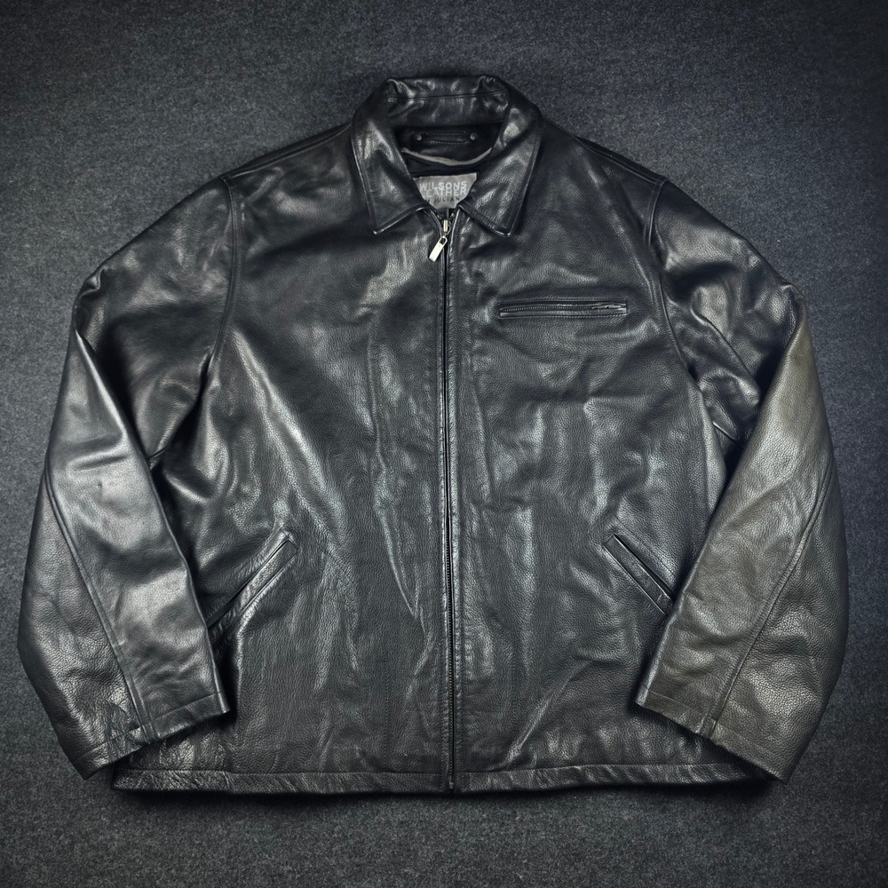 Wilsons Leather Men's Black Genuine Leather Zip Front Jacket Coat Size 2XL